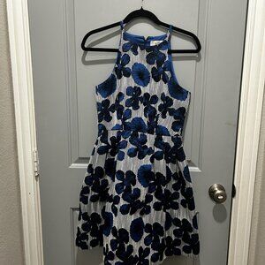 Elegant Blue and White Floral Dress